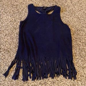 Navy Suede Fringe Tank Top